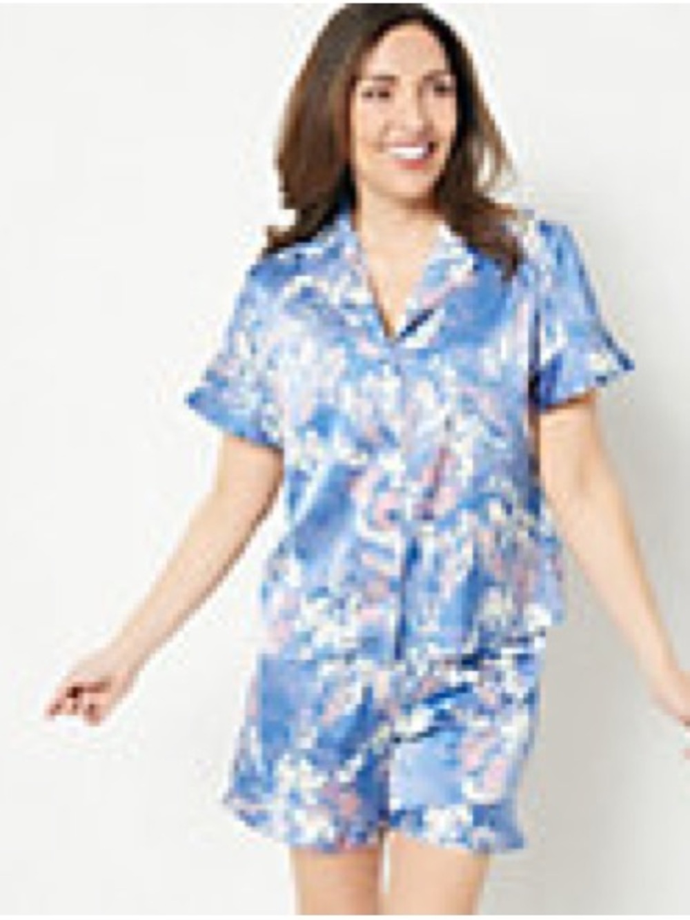 Breezies Blue Floral Satin Short Pajama Set